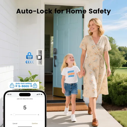 Miniatura 5 de Lockzo Cerradura de puerta inteligente con asa, juego de cerrojo de puerta de entrada sin llave, cerradura inteligente WiFi integrada para parte