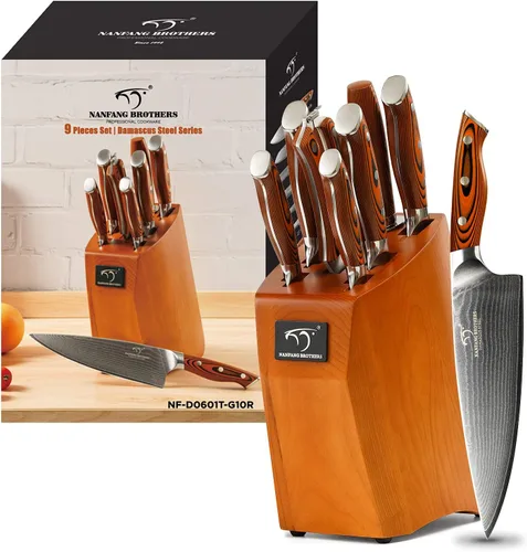 Miniatura 9 de Damascus - Juego de cuchillos de cocina de 15 piezas con bloque, mango ergonómico de ABS para juego de cuchillos de chef y cuchillos de carne