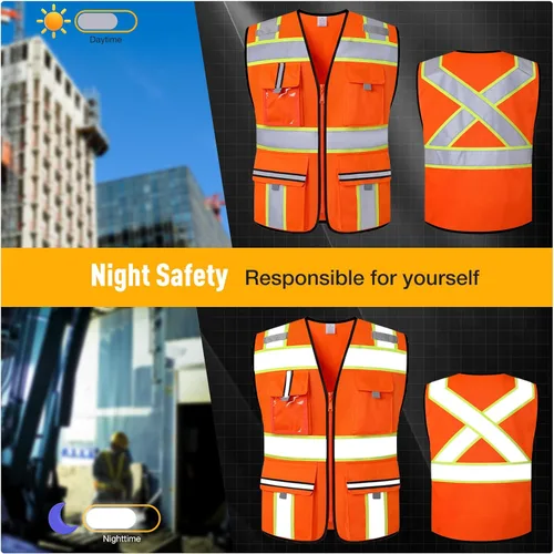 Miniatura 2 de Chaleco de seguridad clase 2 con cremallera frontal y múltiples bolsillos, chaleco de alta visibilidad, cumple con las normas ANSI/ISEA