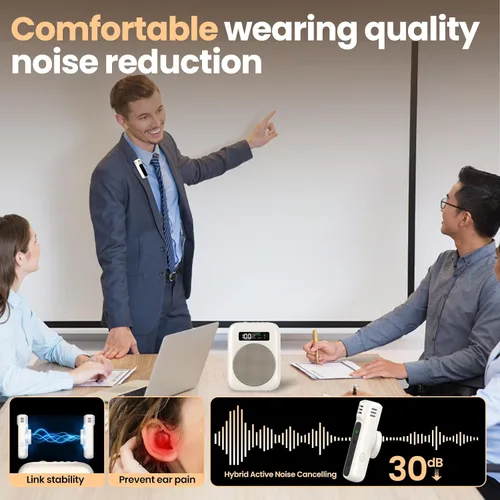 Miniatura 5 de Amplificador de voz con micrófono lavalier Bluetooth, amplificador Bluetooth para profesor, amplificador de voz portátil, sistema de micrófono