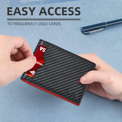 Miniatura 20 de Zitahli Billetera para hombre, de piel fina, con bloqueo RFID, minimalista, plegable, tarjetero con caja de regalo