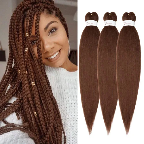 Miniatura 27 de Cabello trenzado preestirado de 24 pulgadas, 8 paquetes de extensiones de cabello sintético de fácil trenzado sintético profesional suave textura #1B