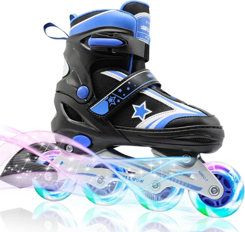 Patines en línea para niños y niñas de 6 a 12 años, patines ajustables para principiantes con ruedas iluminadas para niños, jóvenes y adolescentes