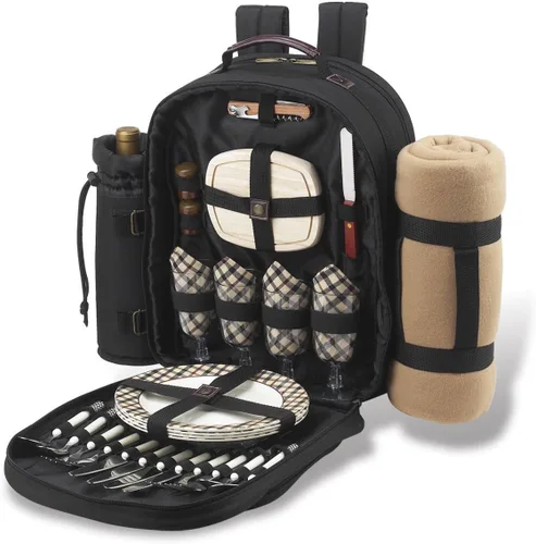 Miniatura 5 de Picnic at Ascot - Mochila de picnic ecológica para 4 personas equipada de lujo con enfriador, soporte de vino aislado y manta - Verde bosque