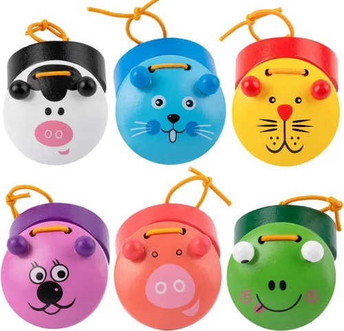 6 castañuelas de madera para dedo, diseño de animales lindos para niños, instrumentos musicales, castinette ritmo, juguetes para niños DOXISHRUKY