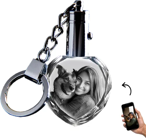 3D innovation Llavero de cristal personalizado con luz LED, llavero grabado con láser 2D personalizado, grandes regalos personalizados