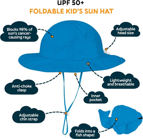 Miniatura 2 de GearTOP Sombrero de sol para niños con protección UV, sombrero de sol para niños y niñas, sombrero de playa para niños, sombrero Boonie para niños