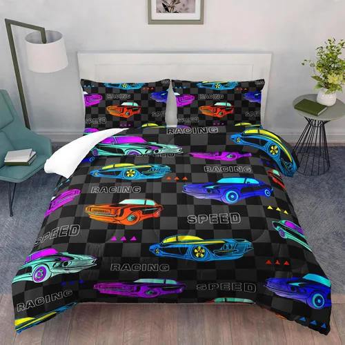 Miniatura 9 de AILONEN Juego de edredón de camión tamaño individual, juego de ropa de cama con temática de camión monstruo 3D sobre fondo azul, para niños y niñas
