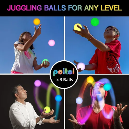 Miniatura 6 de POITOI Bolas de malabarismo iluminadas que brillan en la oscuridad, bolas de malabarismo LED recargables por USB, 105 g/3.9 oz Arco iris 3.9oz