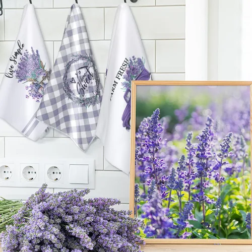 Miniatura 2 de Set de 6 toallas de cocina lavanda púrpura con flores, paños de cocina rústicos absorbentes, toallas de mano lavanda para té, de 24 x 16 pulgadas