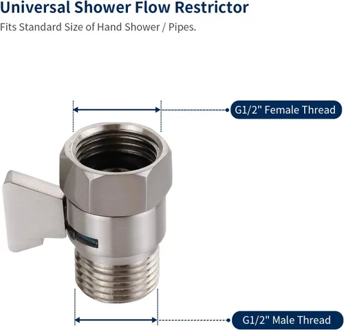 Miniatura 6 de Tenfe Válvula de control de flujo de agua, válvula de cierre de níquel cepillado para ducha de mano Válvula de apagado de presión de agua ajustable