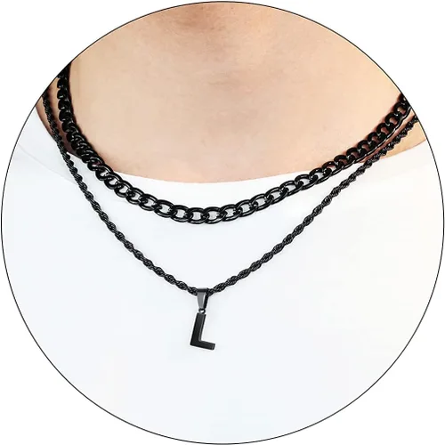Miniatura 86 de SENRAN Collar con inicial en capas de la A a la Z para hombre, cadena de cuerda torcida de acero inoxidable de 18 a 20 pulgadas, dije de letra