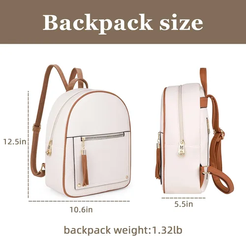 Miniatura 3 de Montana West Mochila mediana para mujer, mochila antirrobo con cremallera segura y borla, Mochila Beige y Marrón, Mochilas de viaje