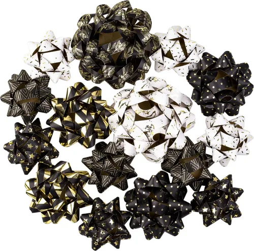 RUSPEPA Surtido de lazos de regalo de papel de doble cara, diseño negro y dorado para Navidad, vacaciones, cumpleaños, bodas, baby shower, total de