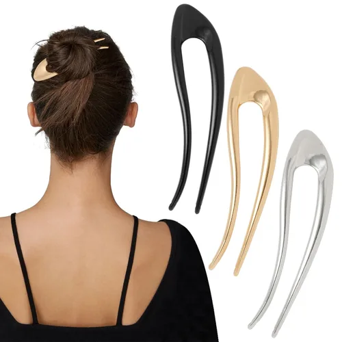 3 horquillas de metal en forma de U de 5.1 pulgadas para mujer, horquillas vintage para cabello largo y grueso, elegantes accesorios para el cabello