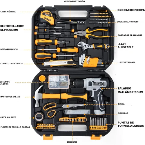 Miniatura 2 de SOARFLY Upgradd Juego de Herramientas de 180 Piezas - Caja de Herramientas con Taladro Inalámbrico de 8V, Juego de Taladro Manual para Hombres