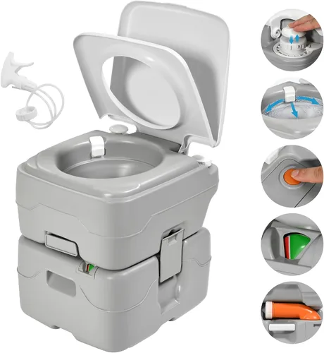 Miniatura 13 de YITAHOME Inodoro portátil para acampar con cuenco ampliado diagonal, rociador de mano y bomba de descarga de presión, 5.28 pulgadas de ahorro