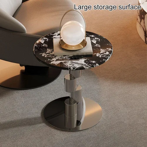 Miniatura 5 de Mesa auxiliar redonda, mesa auxiliar con patrón de mármol, mesa de centro moderna, mesa de consola con base de acero inoxidable, mesa de cóctel