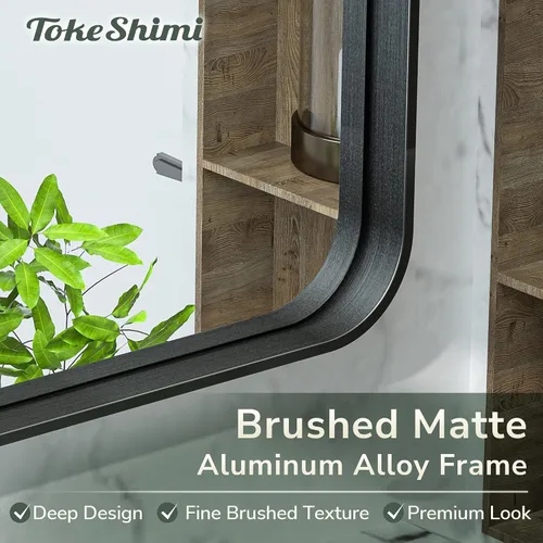 Miniatura 97 de TokeShimi - Espejo para pared de baño, espejo de tocador con marco de metal de aleación de aluminio mate cepillado e inoxidable, decoración rústica