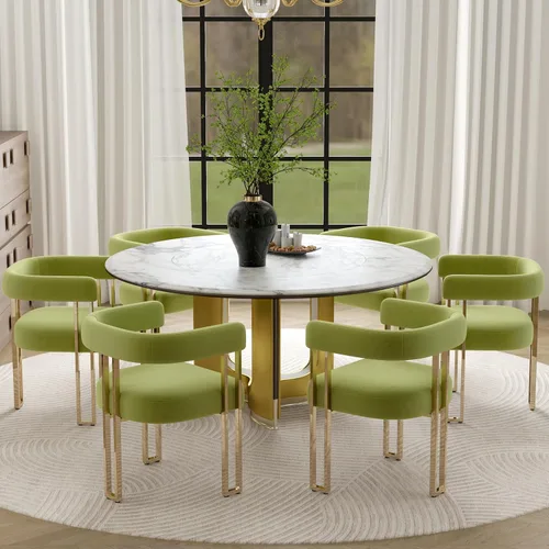 Miniatura 19 de Hyfirm Juego de 2 sillas de comedor de barril beige y dorado, modernas sillas tapizadas de terciopelo con respaldo curvado para isla de cocina