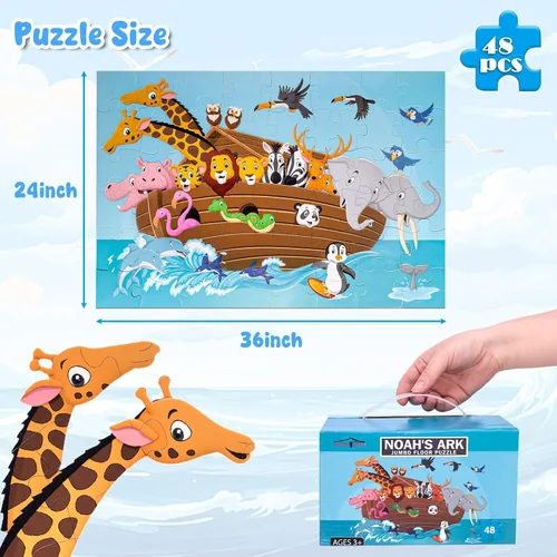 Miniatura 6 de LovesTown Rompecabezas de suelo para niños, rompecabezas de animales jumbo, juguetes educativos de aprendizaje para entretenimiento familiar