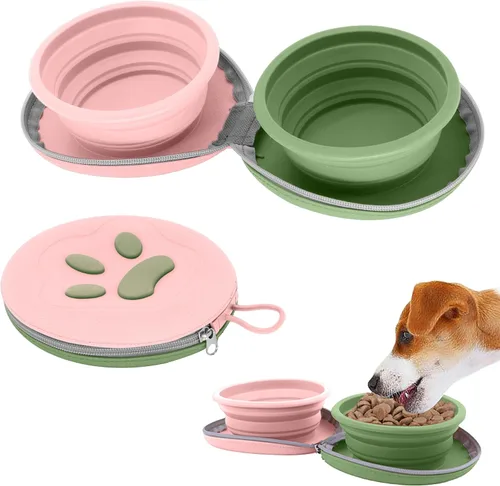 Miniatura 9 de Cuencos plegables para perros, 2 en 1, comedero de agua y alimentos portátiles para mascotas, viajes, campamento y caminar, 25 onzas (azul naranja)