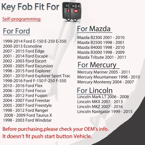 Miniatura 2 de Llavero para Ford F150 F250 F350 1998-2014, llave remota de automóvil de 3 botones sin llave, PN # CWTWB1U212, fácil programación y diseño duradero