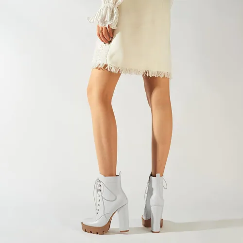 Miniatura 6 de Botines de plataforma para mujer, de tacón grueso, suela de lengüeta, botas de combate con cordones y tacón alto