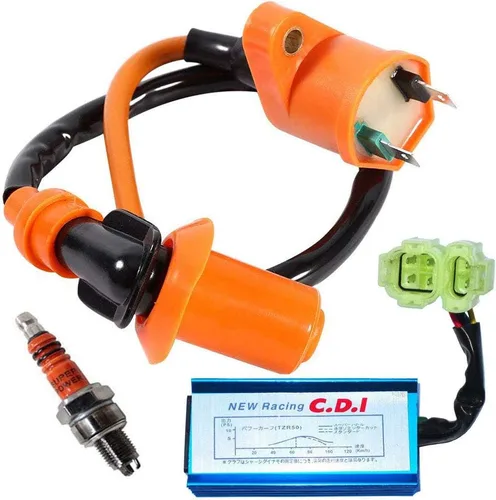 GY6 Bobina de encendido para carreras de alto rendimiento, 50 cc, 150 cc, 125 cc, ATV, ciclomotor, Go Kart, con bujía CDI de 6 pines y 3 electrodos