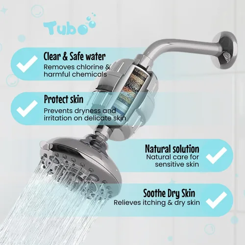 Miniatura 3 de Tubo Filtro de ducha de 20 etapas, elimina hasta el 99% del cloro, metales pesados y otros contaminantes, mejora la piel y el cabello, instalación