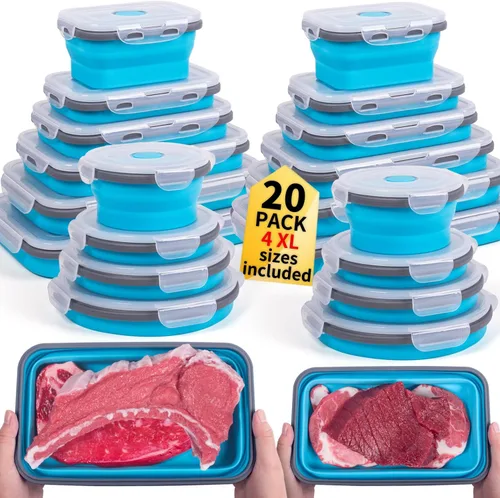 Miniatura 16 de Recipientes plegables extra grandes para almacenamiento de alimentos con tapa y ventilación de aire, 58 oz, paquete de 4, recipiente plegable XL