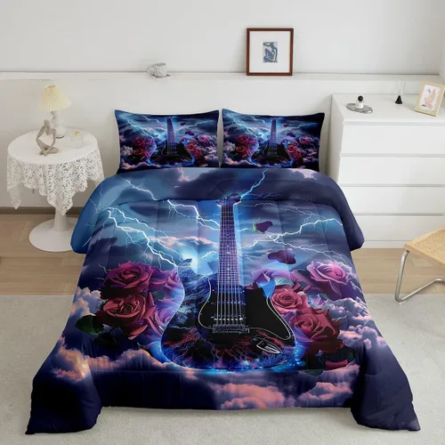 Miniatura 27 de Castle Fairy Juego de edredón de botas de vaquero, tamaño individual, juego de ropa de cama bohemio con guitarra musical para niños y niños