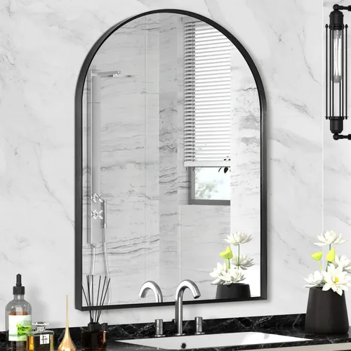 Miniatura 21 de Espejo de montaje en pared para baño, espejo rectangular de tocador rectangular con marco de metal negro cepillado (16 x 20 pulgadas, negro)