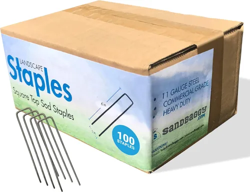 Sandbaggy 100 grapas de paisaje de 6 pulgadas libres de óxido (acero calibre 11) - Pin de estacas de jardín galvanizado SOD ~ Confiado por
