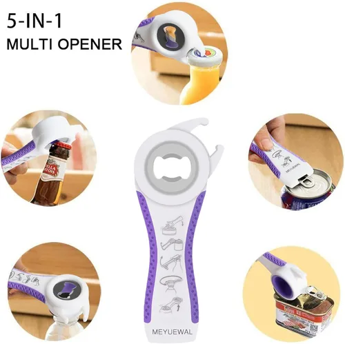 Miniatura 3 de Abrelatas más reciente para manos débiles, kit de abridor de botellas multifunción 6 en 1 con mango de silicona fácil de usar para niños, ancianos