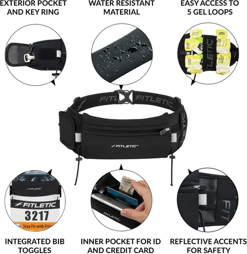 Miniatura 4 de Fitletic - Ultimate II - Bolsa para correr con geles, bolsa para corredores, cinturón para correr con trabillas de gel, bolsillo exterior, bolsillo