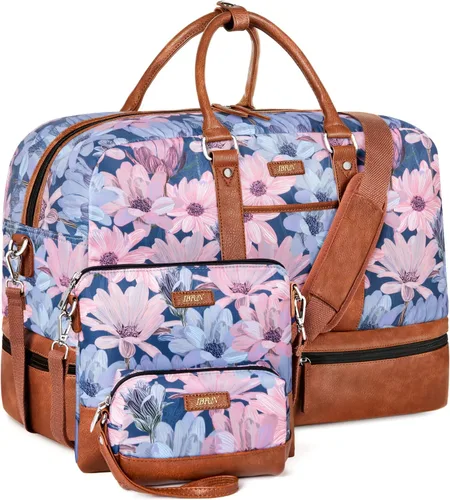 Miniatura 24 de IBFUN Bolsas de fin de semana para mujer, bolsa grande de lona para viaje, bolsa de viaje con compartimento para zapatos, 21 pulgadas, juego de 3