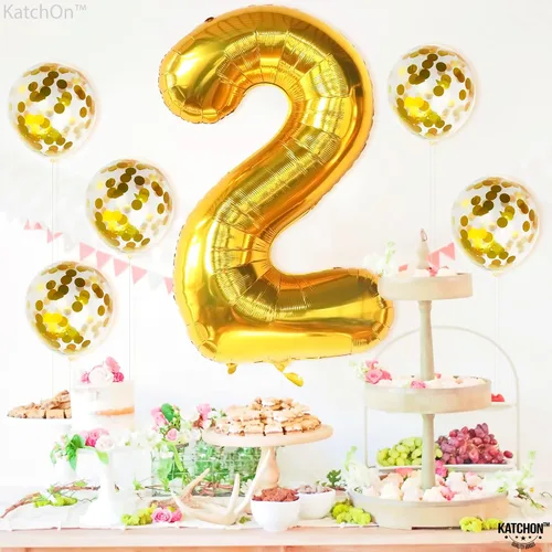 Miniatura 9 de KatchOn - Globos dorados en forma de números con látex, set de 0 a 9, varios tipos