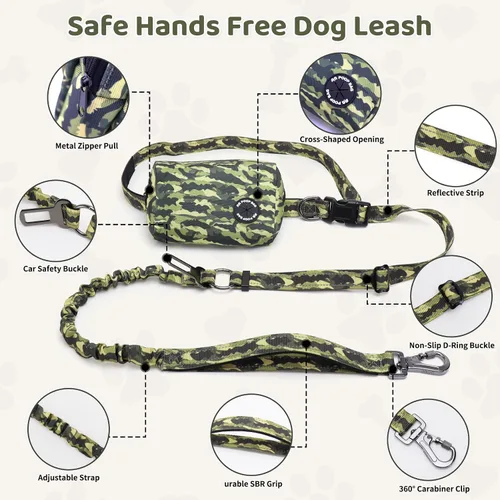Miniatura 2 de Correa elástica retráctil de doble asa manos libres con ribete reflectante, cinturón ajustable para pasear al perro, correr, senderismo, correa