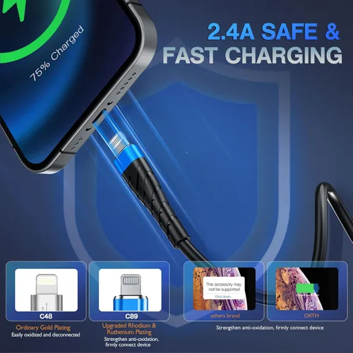 Miniatura 3 de Cable de carga corto con certificación MFi para iPhone, paquete de 3 unidades de 1 pie, 12 pulgadas para cable de carga Lightning, cable de datos