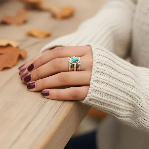 Miniatura 3 de Anillos de turquesa para mujeres y hombres, chapado en plata de ley, joyería bohemia, vintage, natural, delicada, occidental, anillos de piedra