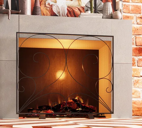 Miniatura 5 de Fire Beauty Pantalla de chimenea de un solo panel hecha a mano de malla de hierro forjado sólido, protector contra chispas de fuego resistente al