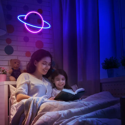 Miniatura 3 de Letreros de neón para decoración de pared, 3 luces LED de neón para dormitorio, USB o pilas, con luz espacial con temática de planeta alienígena