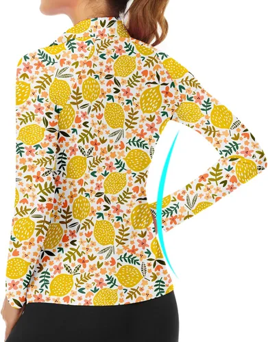 Miniatura 119 de WOWENY Camiseta deportiva de manga larga para mujer, con cremallera de un cuarto, cuello para entrenamiento, camiseta de tenis con estampado