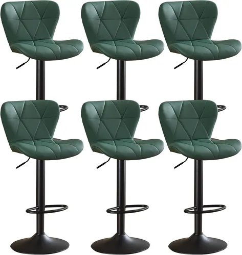 Miniatura 9 de Juego de 2 taburetes de bar, taburetes de bar giratorios ajustables con respaldo, taburetes de bar de piel sintética de altura de mostrador de 24 a