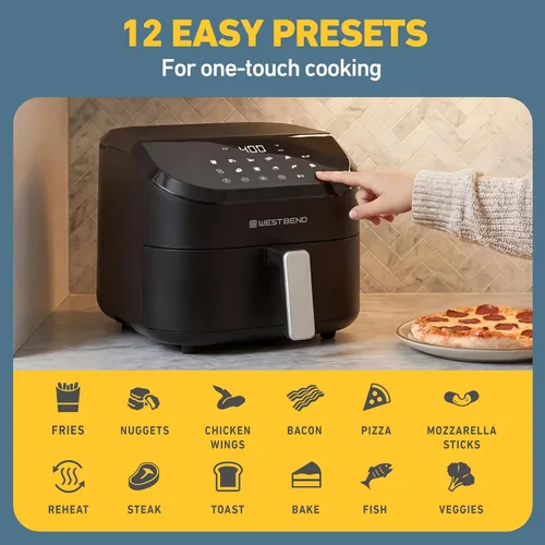 Miniatura 4 de West Bend Freidora de aire digital de 4.5 cuartos de galón, compacta con 12 preajustes, temperatura ajustable para comidas crujientes rápidas, cesta