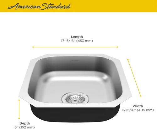 Miniatura 2 de American Standard 18SB6181600S.075 Portsmouth 18" x 16" ADA - Fregadero de cocina de acero inoxidable con cuenco individual