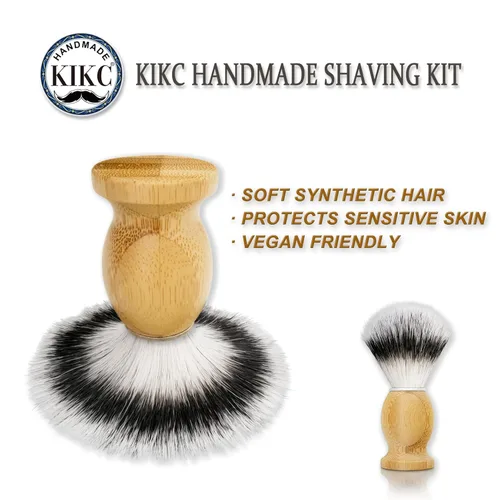 Miniatura 2 de KIKC Cepillo de afeitar hecho a mano para veganos, cerdas de pelo sintético para afeitado húmedo, mango de bambú cómodo, el mejor regalo para hombre