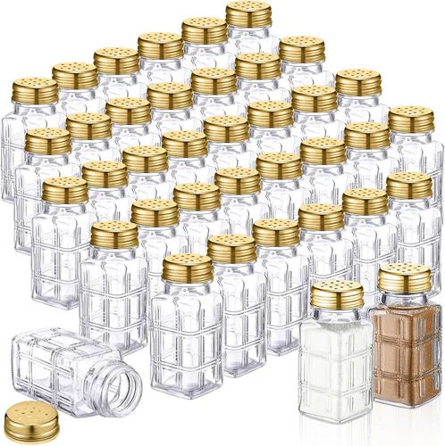 Miniatura 20 de Bokon Juego de 48 cocteleros de vidrio para sal con tapas de acero inoxidable de 2.7 oz, coctelero pequeño para especias para cocina, restaurantes