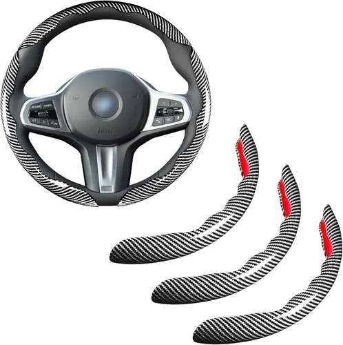 Miniatura 7 de Cubierta del volante de fibra de carbono Accesorios de la cubierta del volante del coche 14.5-15 pulgadas universal (negro)